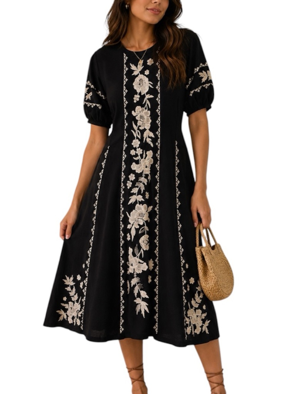 Johnny Was Seamed Camille Midi Dress Embroidered size M